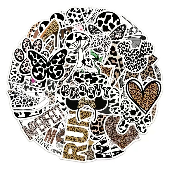50 Stickers, Cow Cheetah and Leopard Print, PRICE IS FIRM - Picture 7 of 11